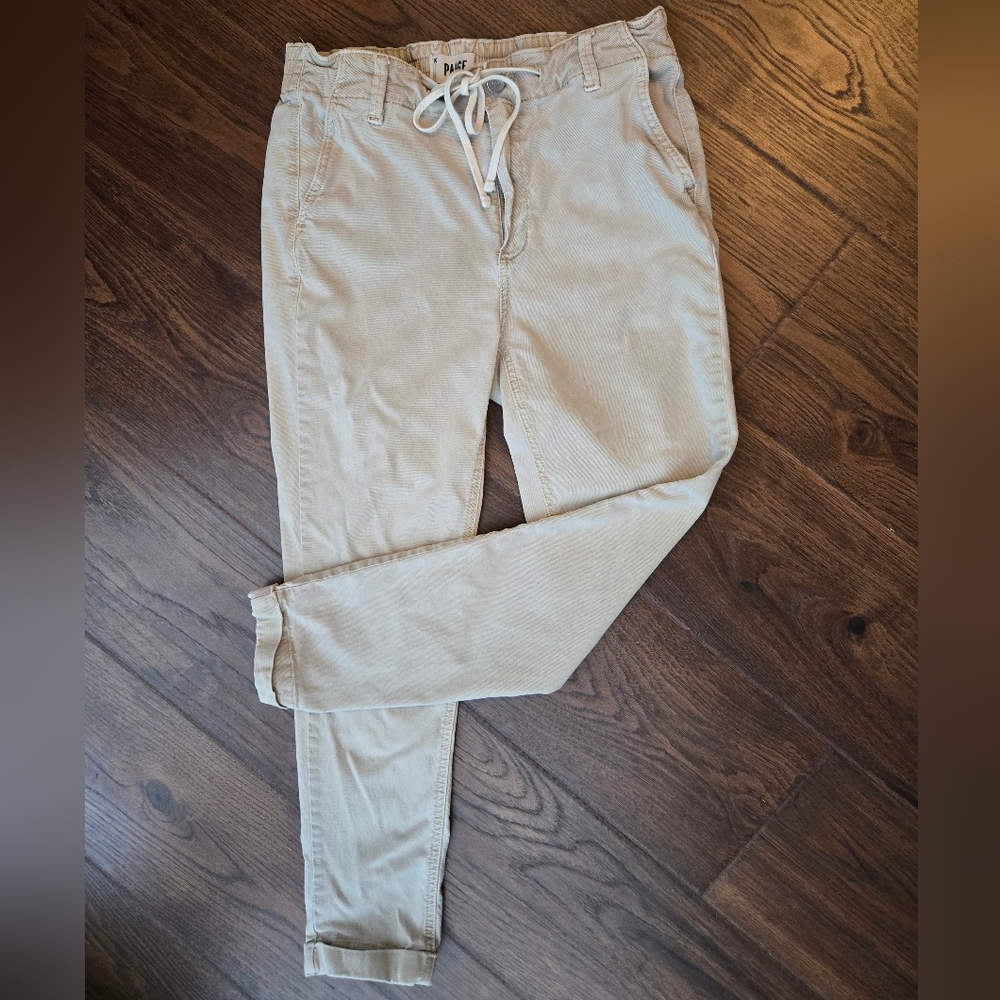 PAIGE Khaki Drawstring Elastic Waist Cuffed Ankle Pants Size 27